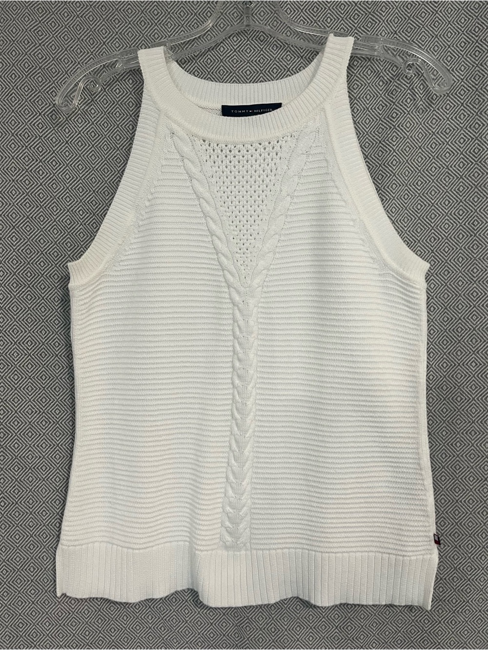 Tommy Hilfiger Women's White Knit Cable-Front Tank Top